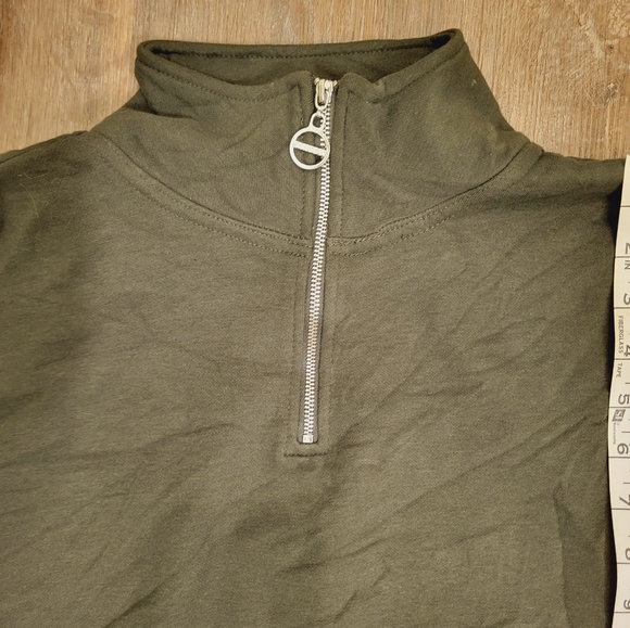 KANGOL Cropped Army Green 1/4 Zip Sweatshirt Size Large - Picture 6 of 8
